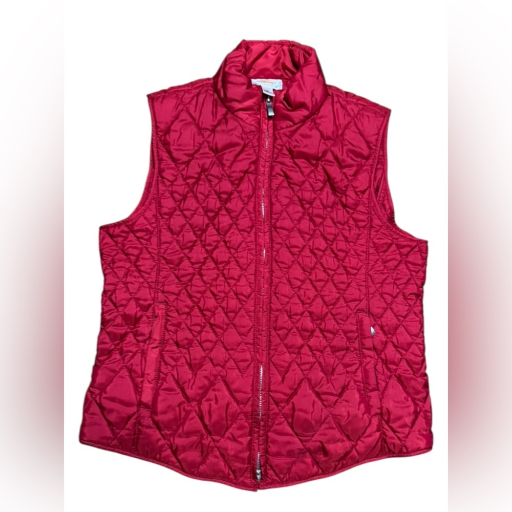 Talbots Quilted Vest Size Medium Red Zip Up